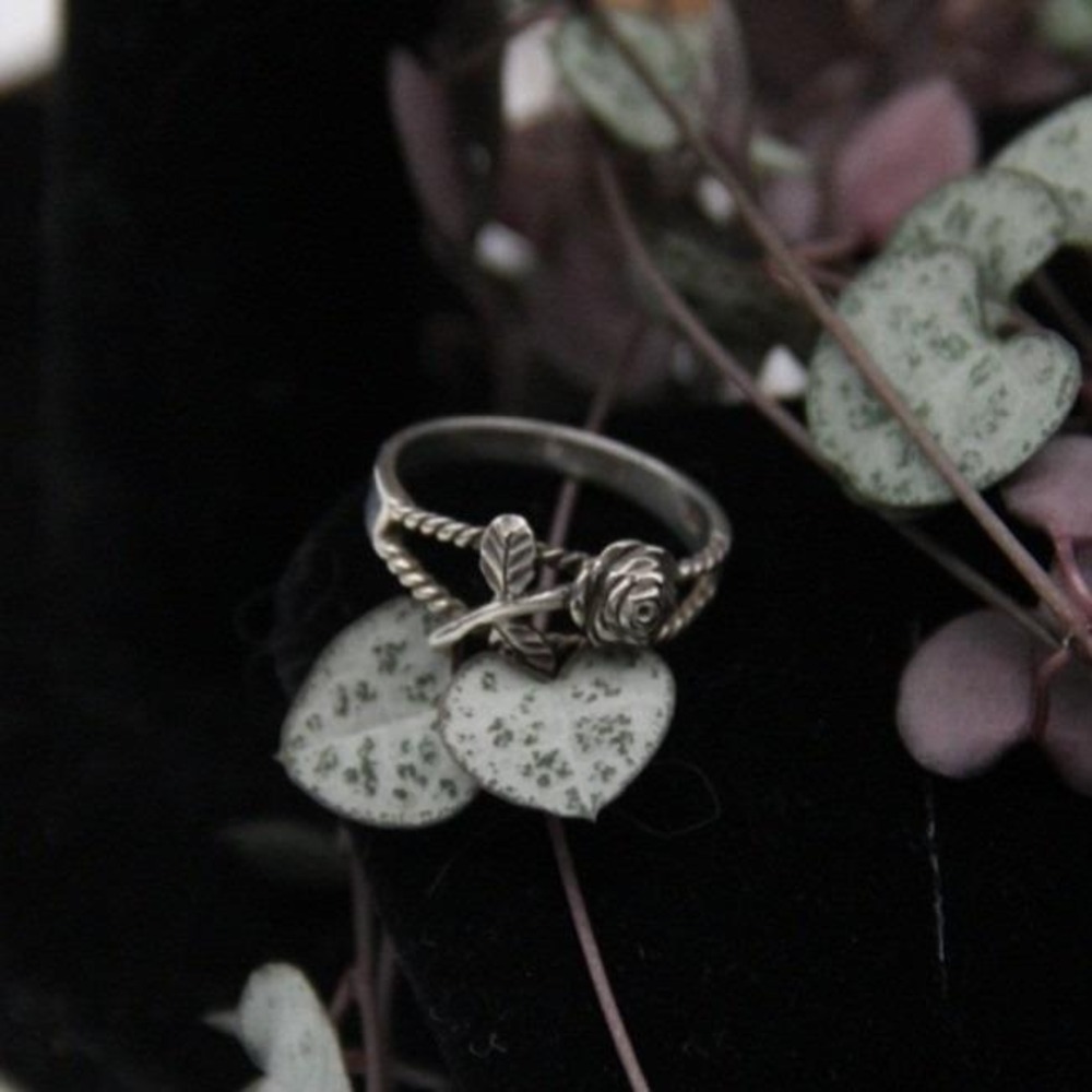 Sterling Silver Rose Flower Leaf Twisted Rope Band Ring Size 5.25